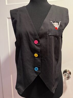 Betty Boop Black Vest with Pink Yellow Blue Buttons